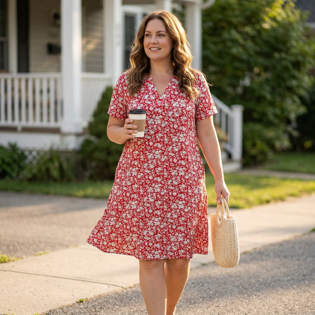 Veluna™ – V-Neck Floral Dress with Pockets