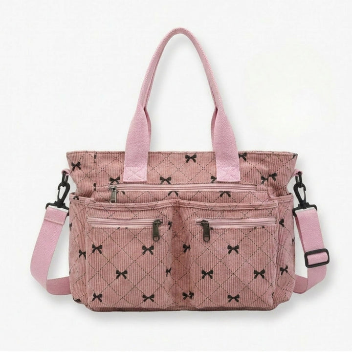 Bowette™ - Corduroy Bow-Print Tote with Laptop Pocket