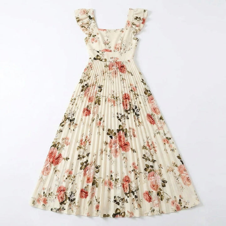 Florelle™ - Square-Neck Floral Pleated Maxi Dress