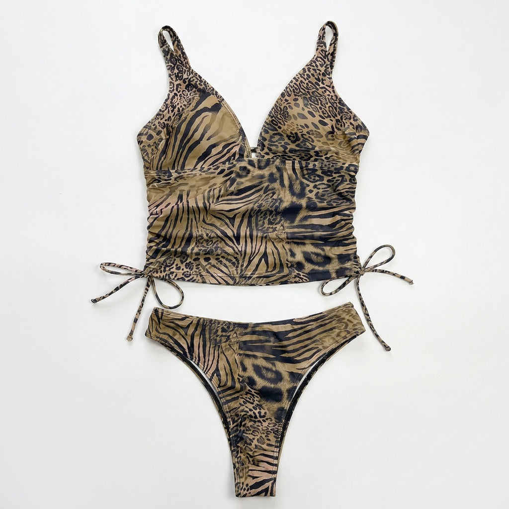 Lunavia™ – Lined Leopard Plunge Bikini Set