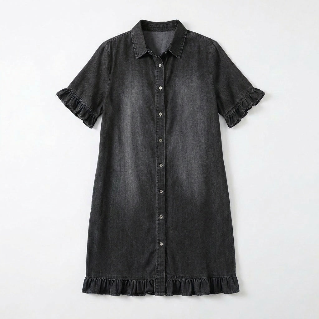 Aveline™ - Soft Shirt Dress with Ruffle Hem