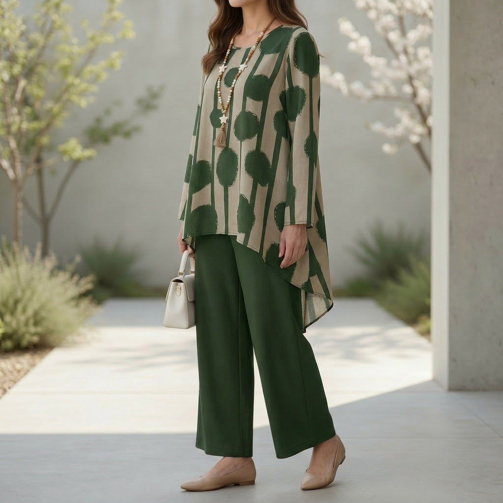 Vivelyn™ – Bold Print High-Low Tunic & Wide-Leg Pants Set