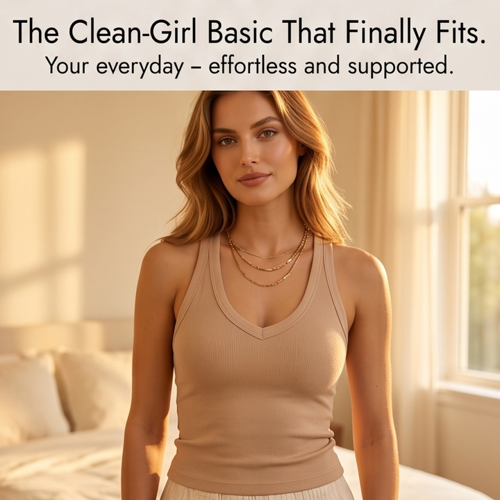 Lunella™ Ribbed V-Neck Tank with Built-In Bra