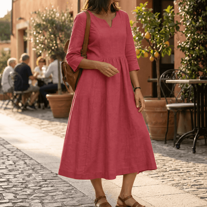 Solenne™ – Relaxed V-Neck Midi Dress