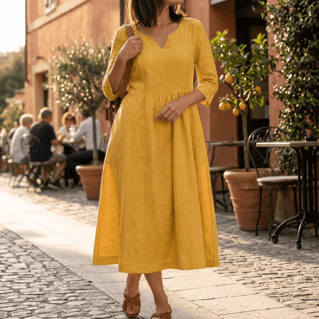 Solenne™ – Relaxed V-Neck Midi Dress