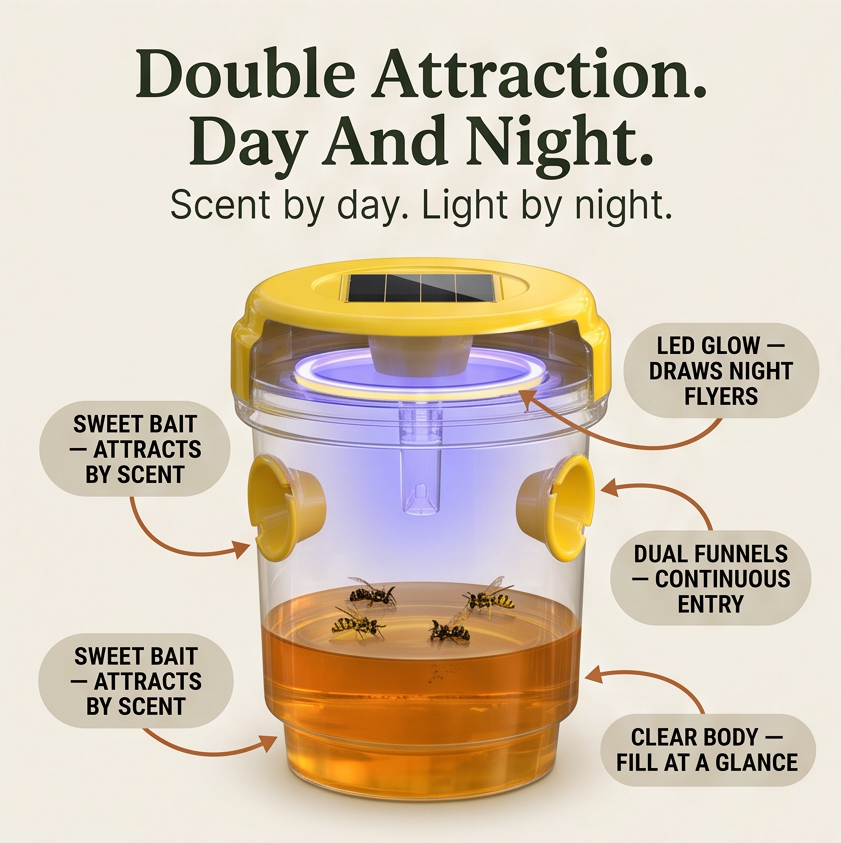 Waspora™ Solar Wasp Trap with LED for Day and Night Catching (2Pack)