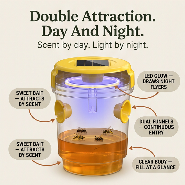 Waspora™ Solar Wasp Trap with LED for Day and Night Catching (2Pack)