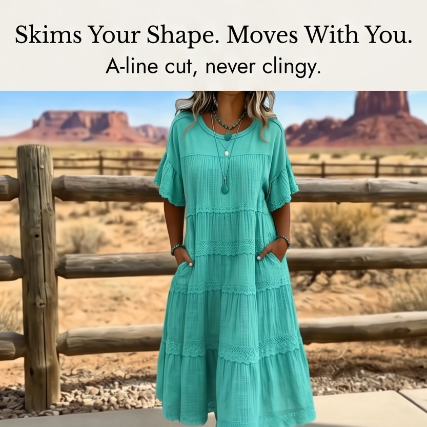 Sundara™ Tiered Lace Midi Dress with Hidden Pockets