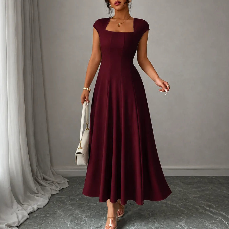 Elowyn – Square Neck A-Line Midi Dress with Sculpted Waist