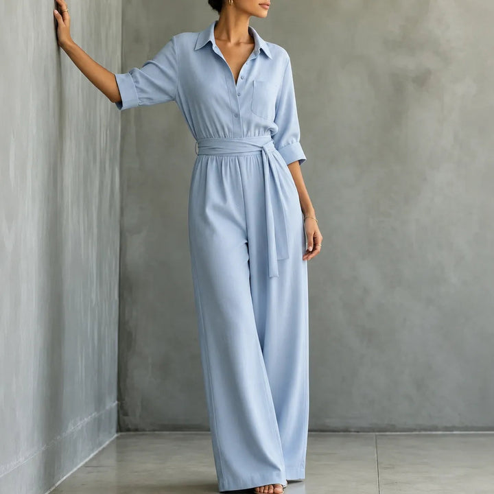 Solene – Belted Wide-Leg Shirt Jumpsuit with Tie Waist