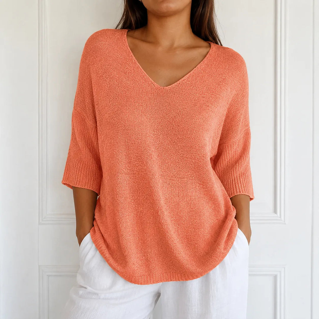 Elowyn – Soft V-Neck Knit Tunic Top for Women, Loose Drape