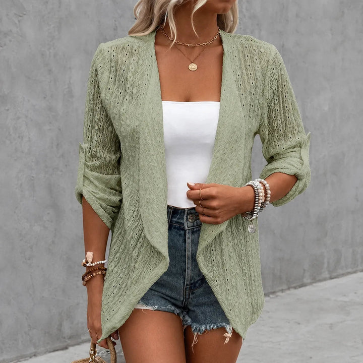 Solelle – Eyelet Waterfall Open-Front Cardigan for Women