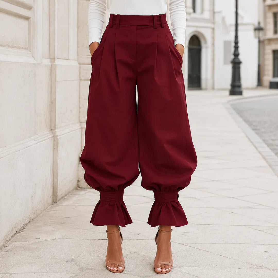 Verona – High Waist Pleated Lantern Pants with Ruffled Cuff